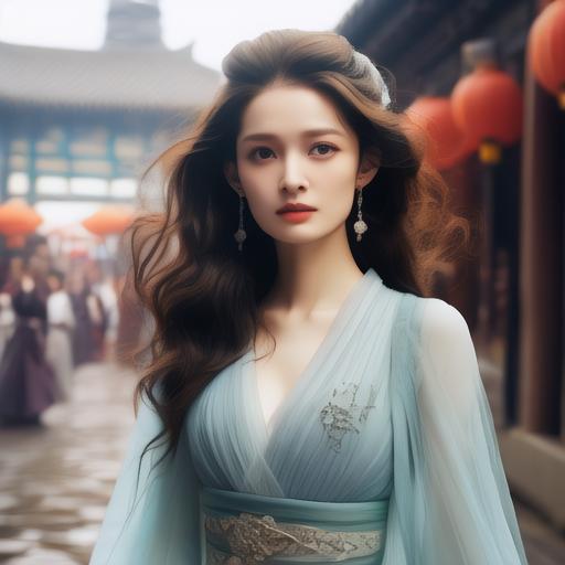 庆余年女主角李沁穿青色长裙的气质美女明星写真